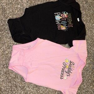 Baby Girl Short Sleeve Disney Princess Onesies - Black & Light Pink